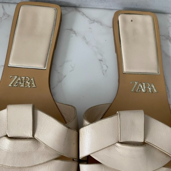 Zara Slides Flat Sandals Sz 39 (US 8) Light Beige Beachy Summer - Picture 3 of 9